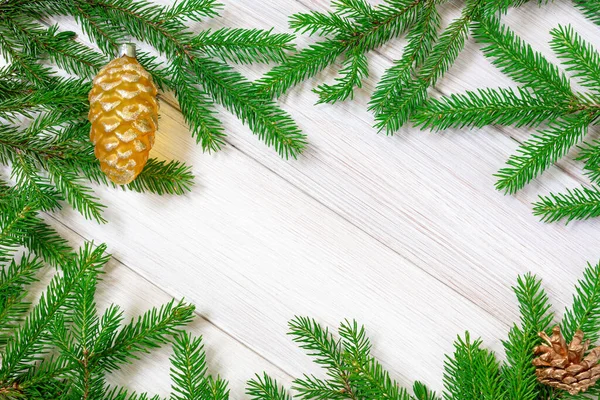 Navidad Año Nuevo Decoraciones Fondo Ramas Árboles Abeto Cristal Amarillo — Foto de Stock