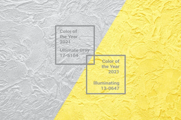 Foto creativa di sfondo interno di lusso in colori alla moda Illuminante giallo e Ultimate Gray. Veneziano pareti in gesso strutturato con finitura smalto. Colori di tendenza del 2021 — Foto Stock