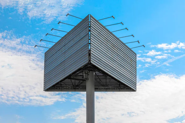 Advertising Billboard Blue Cloudy Sky Two Empty Surfaces Angle Each — Stock Photo, Image