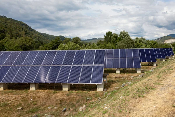 Solar Panels Mountainous Area Alternative Renewable Energy Generation Concept — Stock Photo, Image