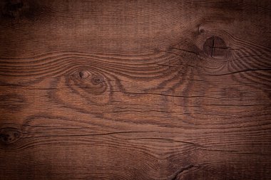 Düğümlü klasik kahverengi ahşap arka plan dokusu. Eski boyalı ahşap duvar. Klasik, siyah, yatay tahta. Boşluğu kopyala