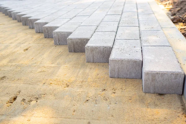 Paving Slabs Paving Stones Laid Out Sand Process Building Footpath — Stock Photo, Image