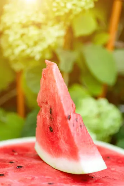 Triangular Slice Juicy Ripe Watermelon Half Watermelon Concept Healthy Delicious — Stock Photo, Image