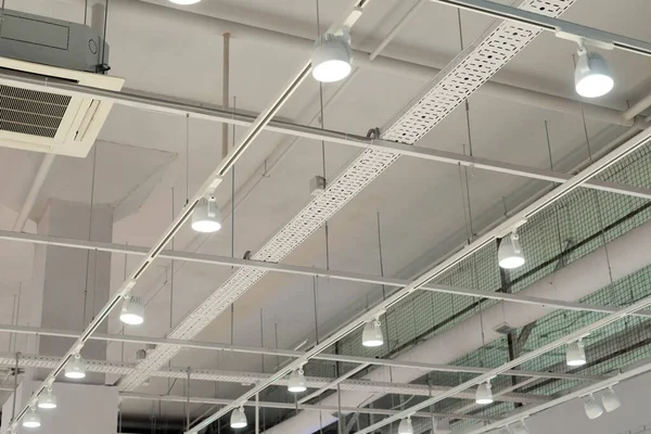 Ceiling Bright Lights Modern Warehouse Shopping Center Building Office Other — Stock Photo, Image