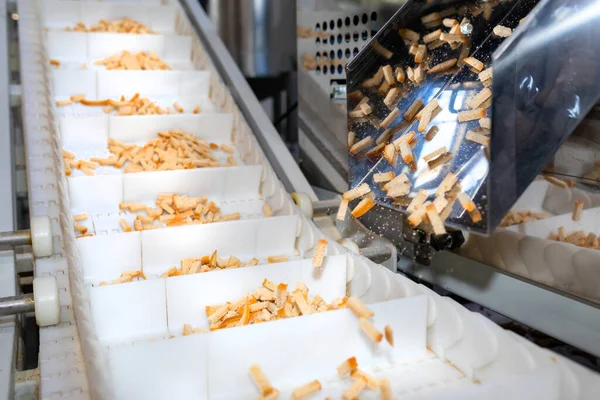 Croutons Conveyor Automated Line Production Rusks Bread Conveyor Line Machine — Stock Photo, Image