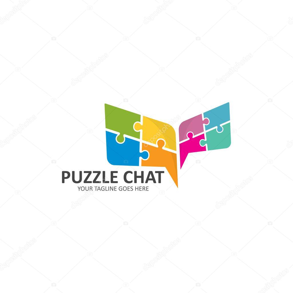 Puzzle chat logo vector icon illustration design 