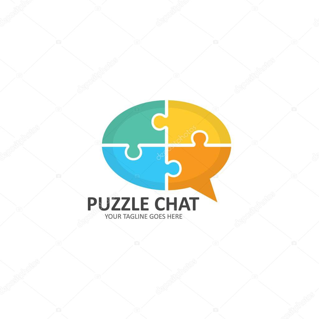 Puzzle chat logo vector icon illustration design 