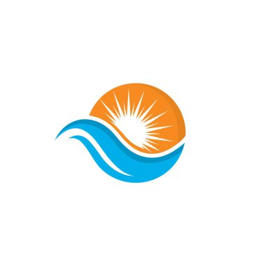 Güneş ikonu Logo Şablonu ile Su Dalgası. vektör Simgesi tasarımı