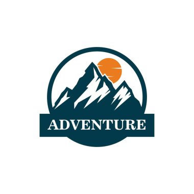 Dağ yolculuğu, dağ keşfi logo vektör ikonu çizimi 