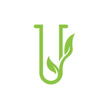 Ekolojik laboratuar logosu, yeşil laboratuvar logo vektör ikonu çizimi