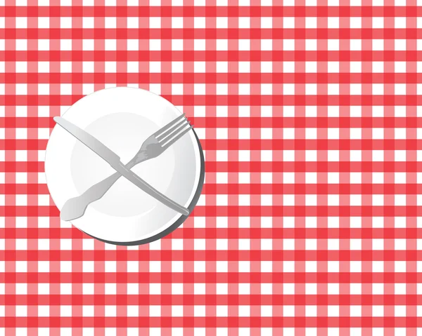 Tabak çatal ve bıçak kırmızı masa örtüsü ile masada