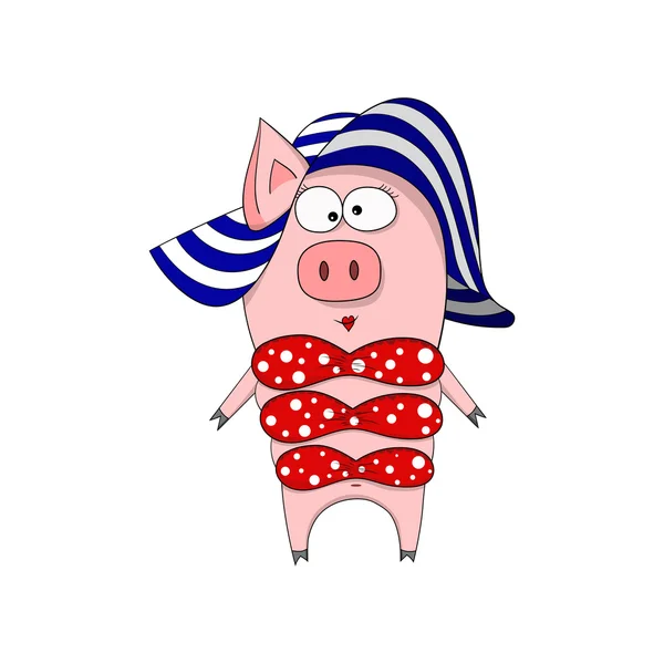 Свиня в купальнику і капелюсі — стоковий вектор