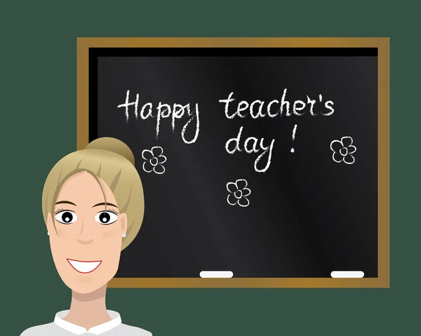 Mutlu öğretmenin günü kartı. Vektör çizim. Çizgi film karakteri. İzole.