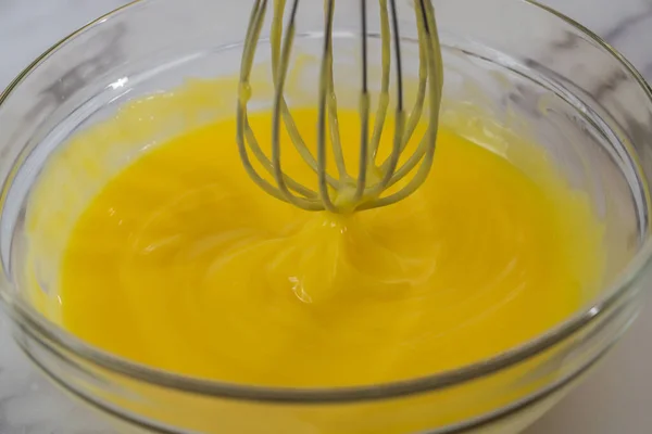 Citronpudding Eller Citroncurd Glasskål Nära Håll — Stockfoto