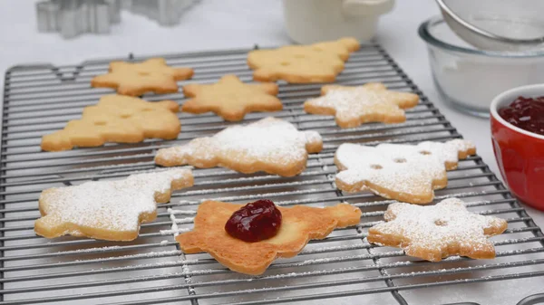 Julbröd Kakor Med Hallon Sylt Recept Närbild Bakning Process Bakade — Stockfoto