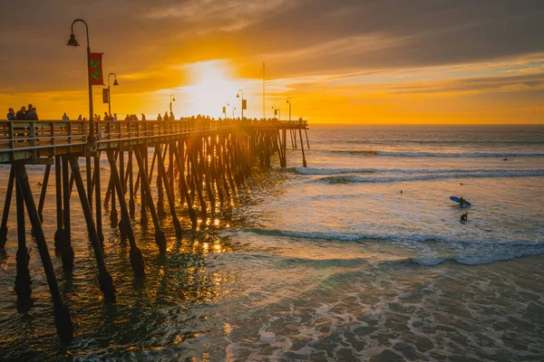 Pismo Beach California Usa January 2021 Pier Stretches Setting Sun — Stock Photo, Image