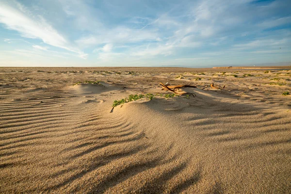 Breed Leeg Zandstrand Prachtige Bewolkte Lucht Rustige Schilderachtige Landschap Kopieer — Stockfoto