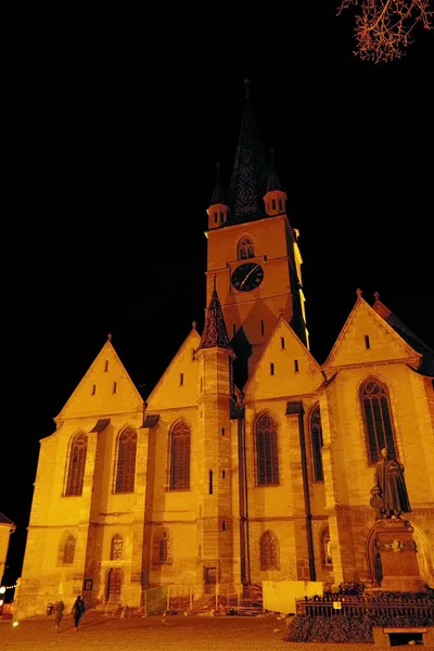 Nachtelijk Stadsgezicht Van Sibiu Roemenië Europa — Stockfoto