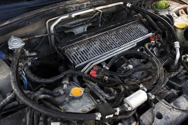 Dirty oily car engine — Stock Photo, Image