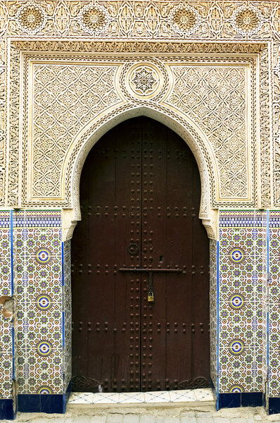 Ornate door in souk, Marrakech