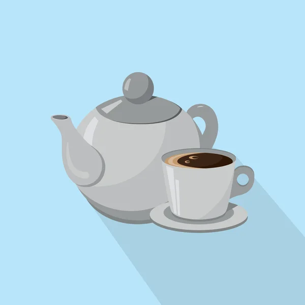 Theepot en kopje koffie geïsoleerd op een witte achtergrond. Vectorillustratie — Stockvector