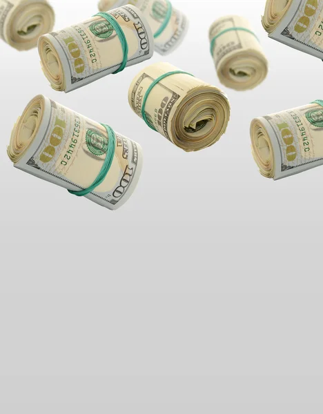 Létající rohlíky 100 dolarové bankovky. Abstraktní peníze pozadí — Stock fotografie