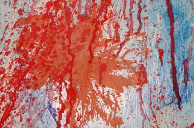 Kırmızı ve mavi boya su sıçramalarına grunge duvarda. Soyut el tasarımınız için zemin boyalı