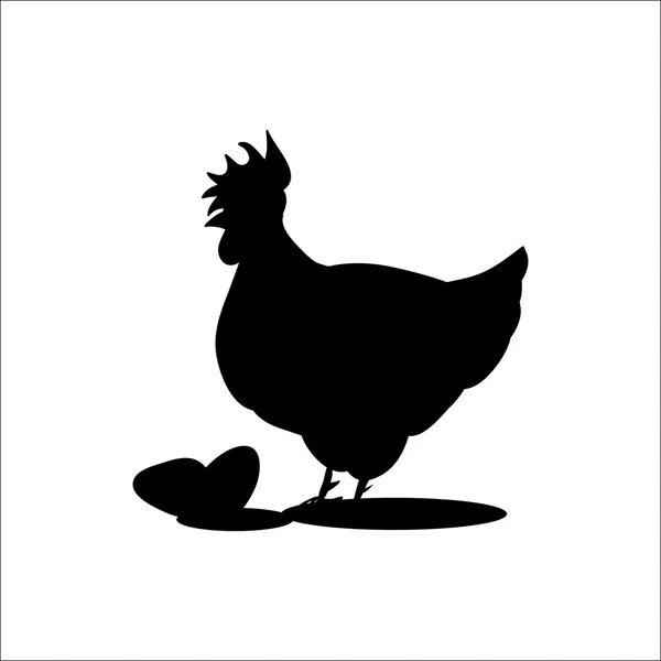 Black Silhouette of hen  and eggs on a white background — Stock Vector