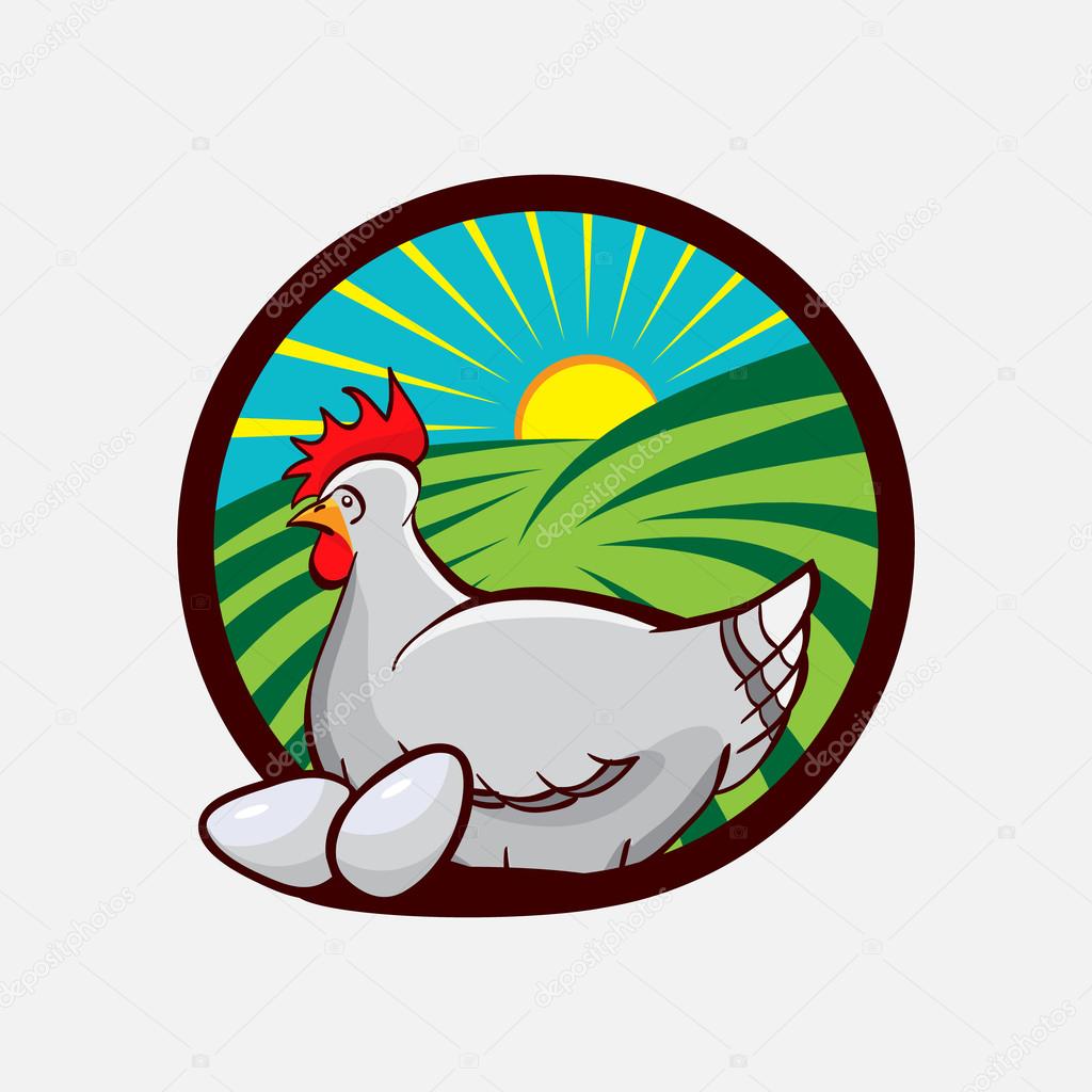 Chicken farm round emblem, logo. vector illustration