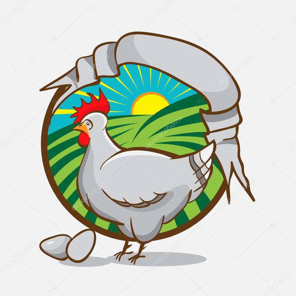 Chicken farm emblem with retro style ribbon for your text