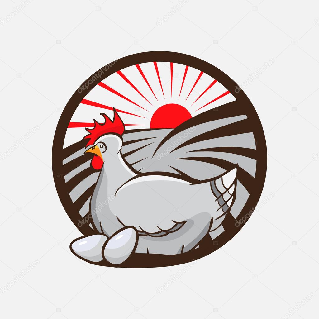 Chicken farm round emblem, logo. vector illustration