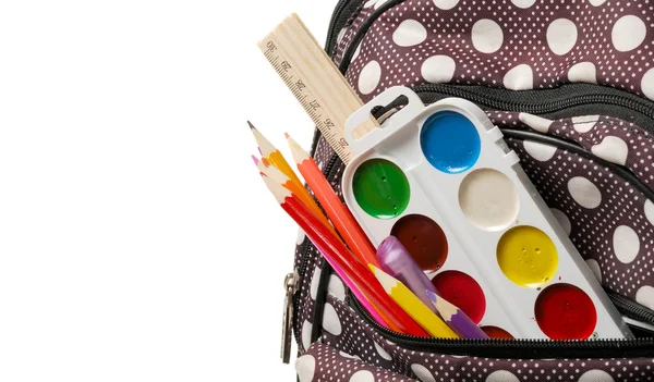 Backpack with school supplies. close-up — Stock Photo, Image