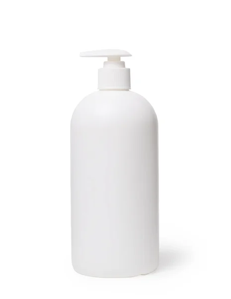 Witte Shampoo of lichaamsverzorging cosmetische fles met dispenser geïsoleerd op  . — Stockfoto