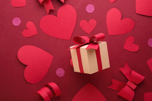 Mutlu Sevgililer Günü Konsepti Işi Kağıt Hediye Kutusu Kırmızı Kağıt — Stok fotoğraf