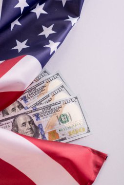 Dolar kolajı unsurlar ve Amerikan bayrağı. Mali iş geçmişi.