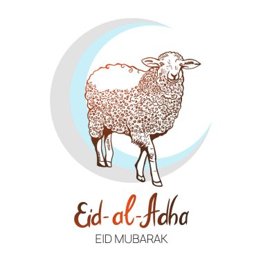 El çizimi Koyun ya da koç müslüman bayramında kurban edilecek bir hayvandır. Kurban Bayram için sosyal medya grafiksel şablonu.