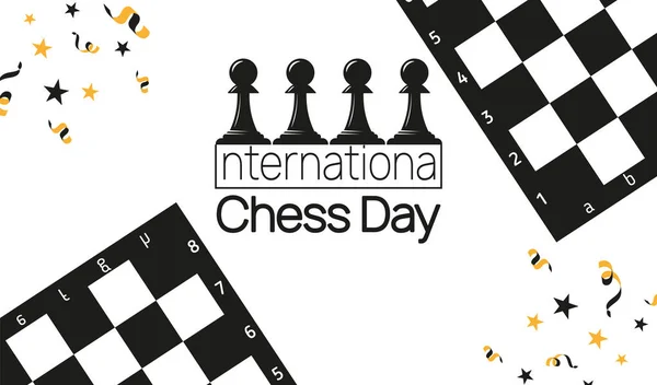 체스 보드에서 흰색에 대 한 봉제. International Chess Day vector banner template. — 스톡 벡터