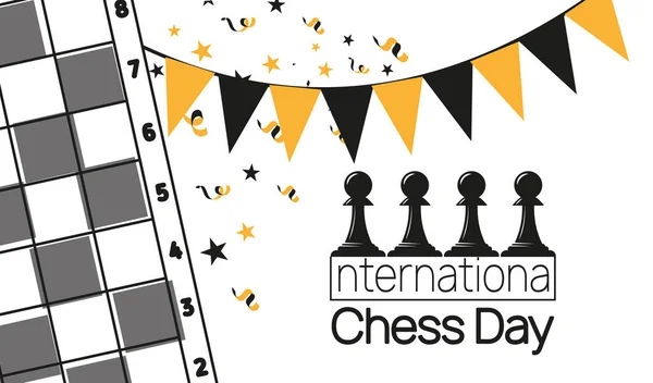 체스 보드에서 흰색에 대 한 봉제. International Chess Day vector banner template. — 스톡 벡터