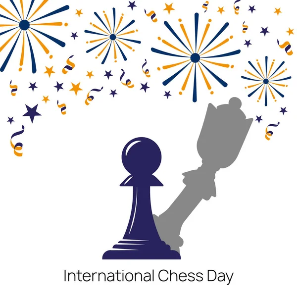 흰 여왕의 그림자로 하품. International Chess Day vector banner template. — 스톡 벡터