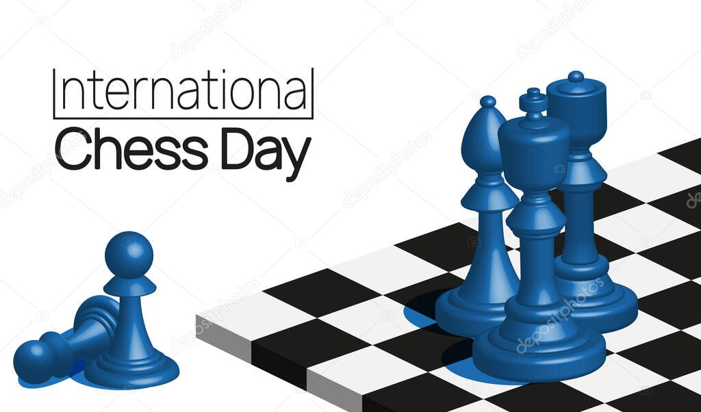 International Chess Day banner template. Chess Pieces on the board vector illustration.