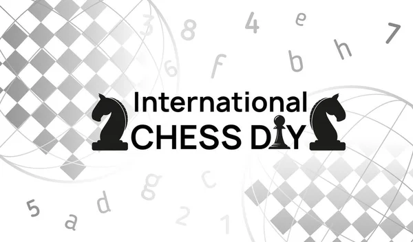 International Chess day banner template. Two Horse Pieces between Congratulations — Stockvektor
