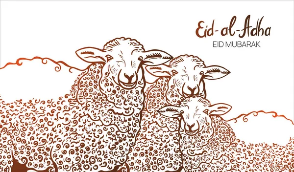 Ręcznie narysowany szkic owczego zwierzęcia ofiarnego do świątecznych transparentów Eid-al-Fitr. Ilustracja wektora do wakacji. — Wektor stockowy