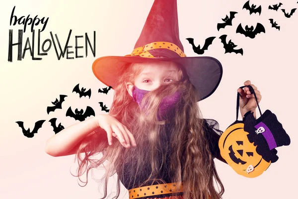 Bannière horizontale pour Halloween Kids Party avec lettres d'Halloween et silhouettes de chauves-souris. — Photo