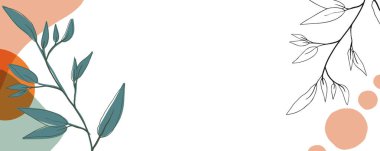 Grafik yaprak ve dallarla süslenmiş minimalist tarzda sonbahar sezonluk indirimli afiş.