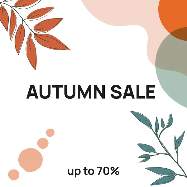 Banner de venta de temporada otoñal en estilo minimalista decorado con hojas gráficas y ramitas. — Vector de stock