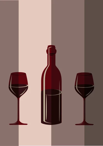 Dua gelas anggur dan botol. Ilustrasi vektor - Stok Vektor