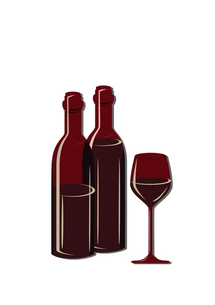 Two glasses of wine and bottle. Vector illustration — Stock Vector