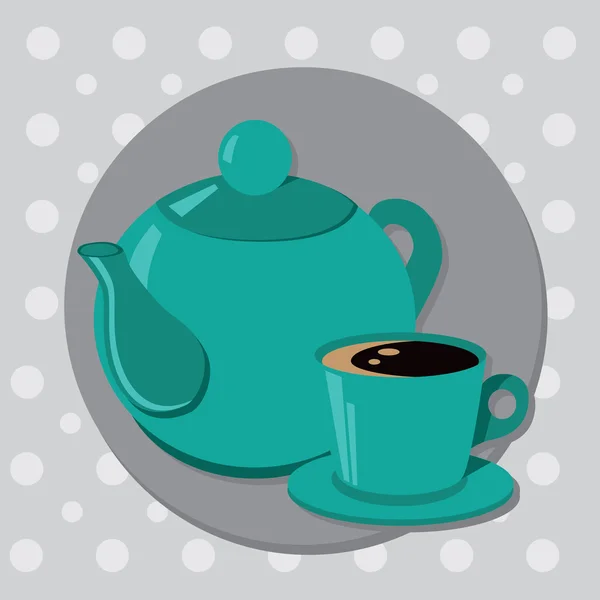 Theepot en kopje thee of koffie. Vectorillustratie — Stockvector