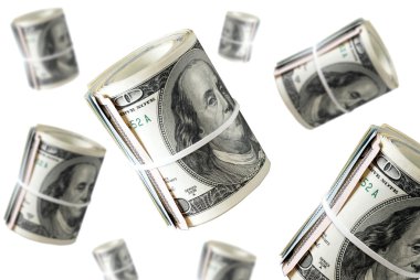 Yüz dolar faturaları ve rulo. Soyut para arka plan