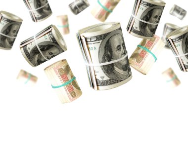 Rulo Unaited dolar ve Ukraynalı para devletler. Soyut para arka plan